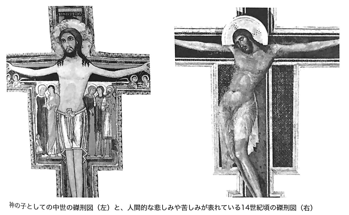 図2 中世の磔刑図と14世紀頃の磔刑図 西洋美術史 第2部