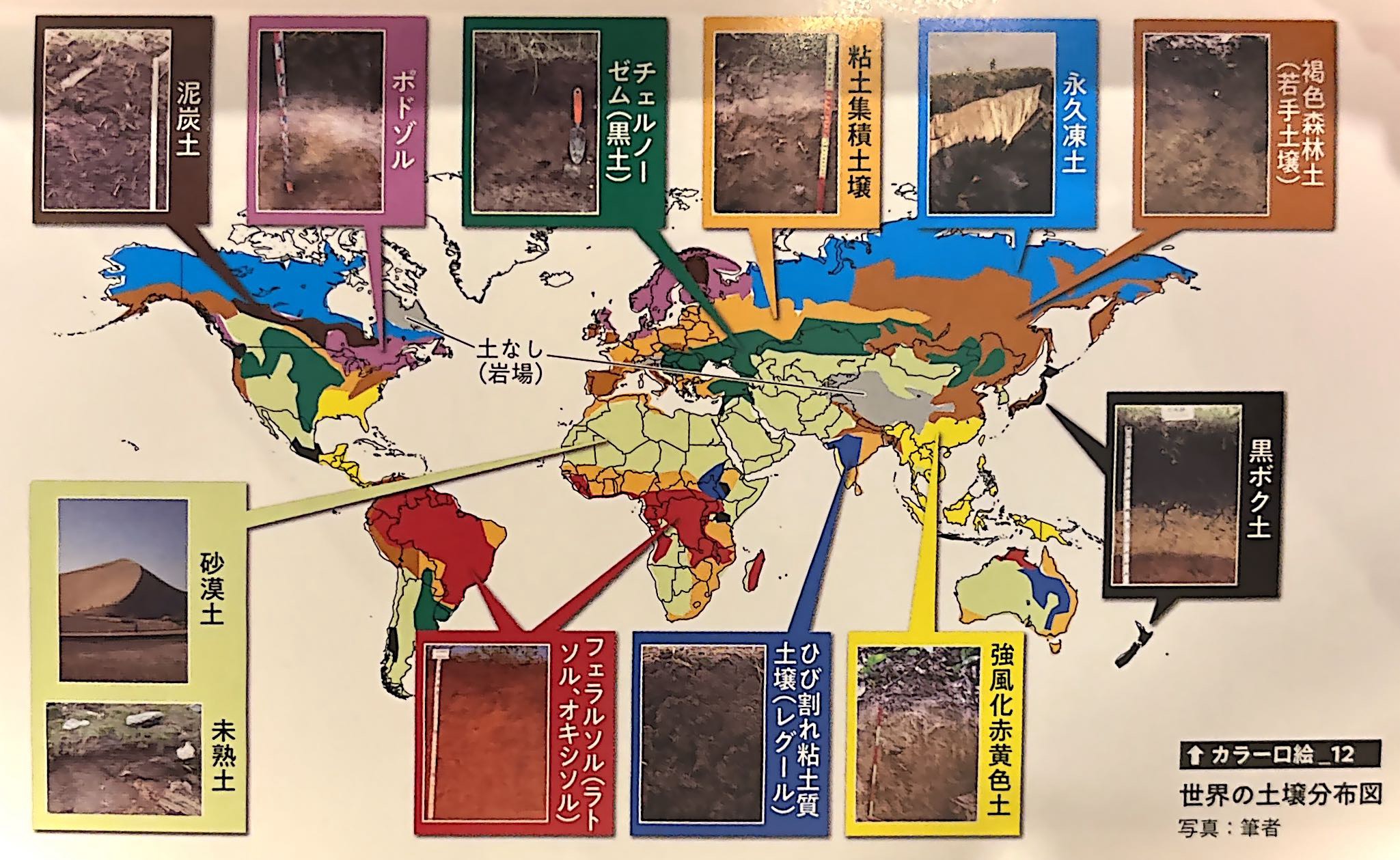 カラー口絵 12．世界の土壌分布図（『土と生命の46億年史』巻頭）.